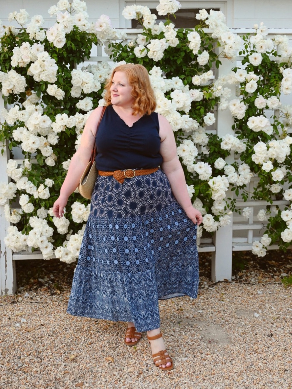 Ulla Popken Navy Blue Patterned Maxi Skirt